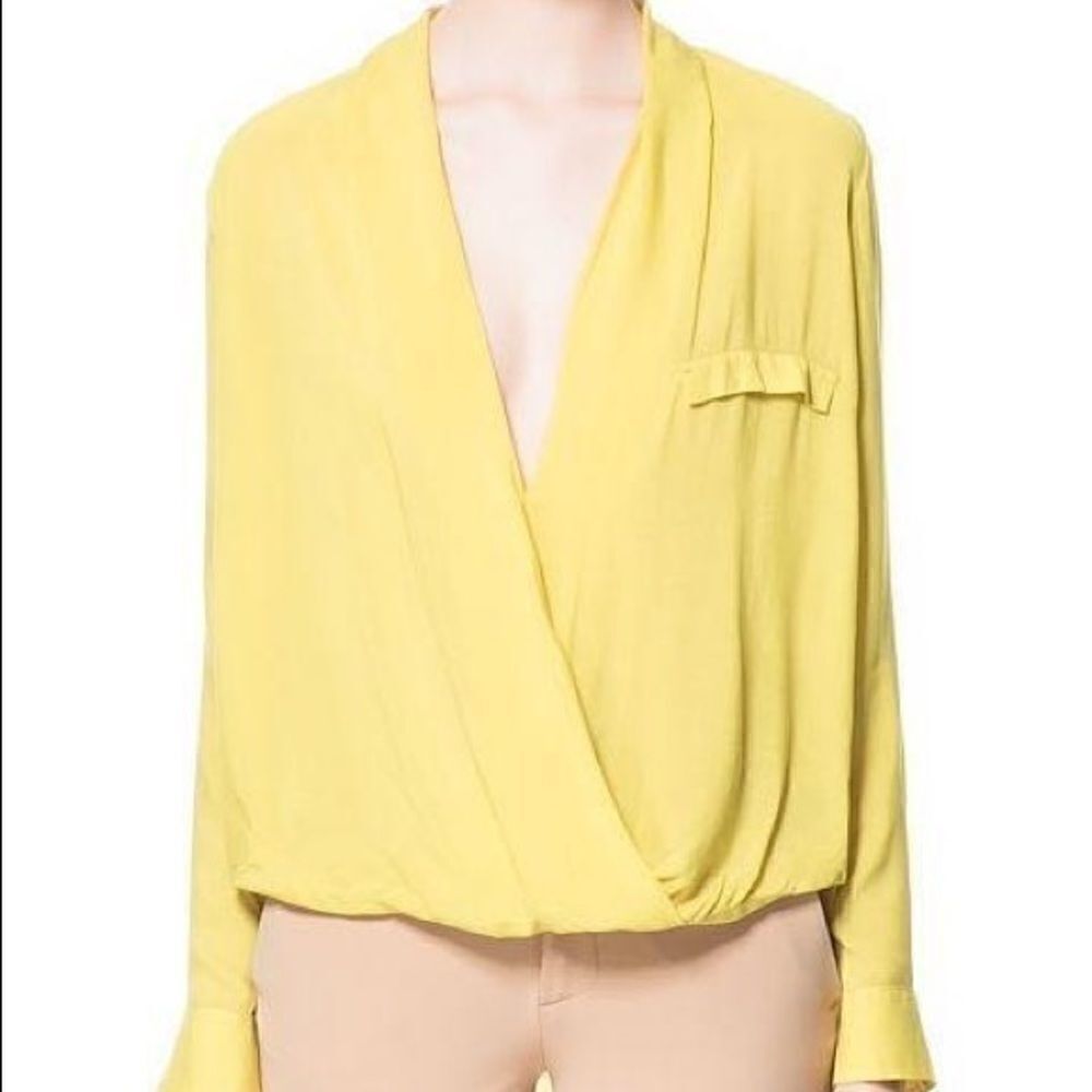 Zara Woman sheer deep V crossover blouse